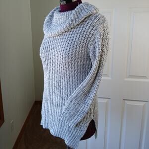 Alison Andrews Chunky Knit Cowl Neck Tunic Sweater Large ? grey heather warm